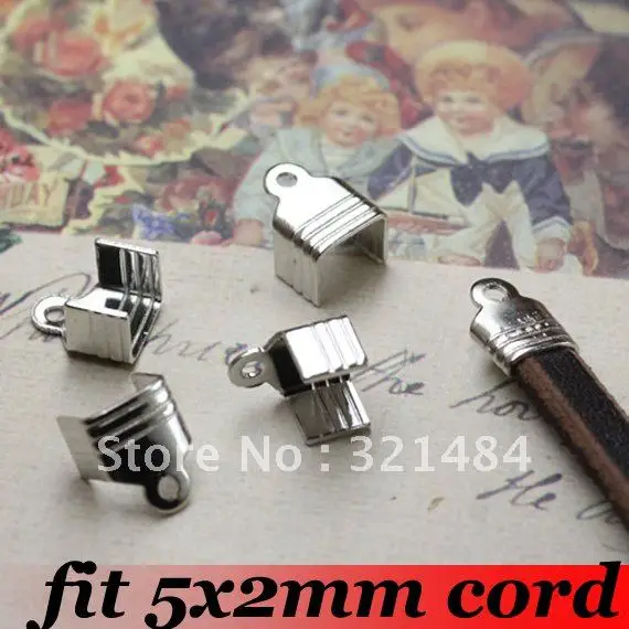 

For 5x2mm flat Leather cord 1000pcs Platinum Dull Silver Plated Tone Metal Cord End Buckle Crimp Cap Beads Cord Clamps and Tips