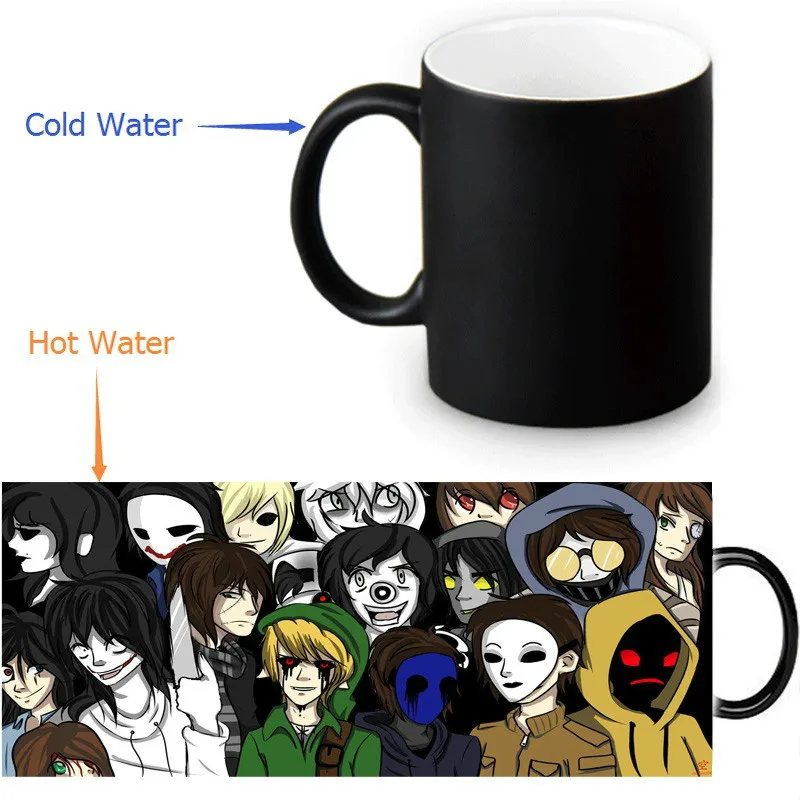 

Creepypasta Family Mugs Coffee Friend Gifts Novelty Heat Reveal Cup Heat Changing Color Heating Magic Mug