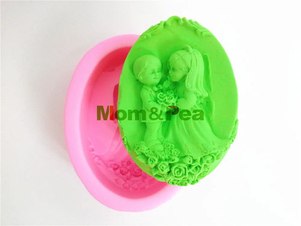 

Mom&Pea 0391 Free Shipping Bride & Bridegroom Silicone Soap Mold Cake Decoration Fondant Cake 3D Mold Food Grade Silicone Mould