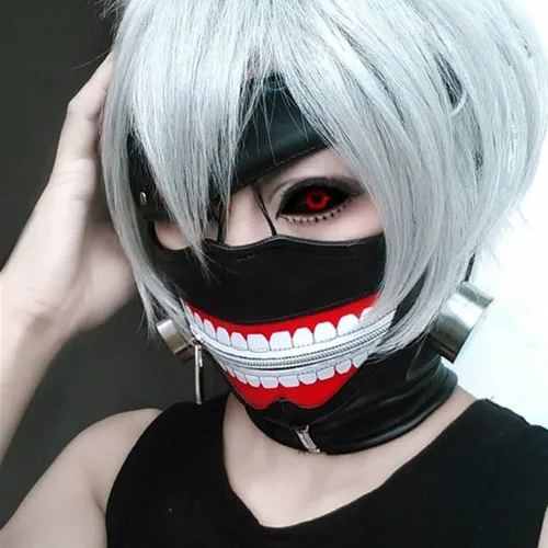 1 sada paruka a maska ​​Tokio Kaneki Ken-maska ​​sada Paruka Kožená mascaras halloween maska ​​cosplay kaneki tokyo od livcavret gender r
