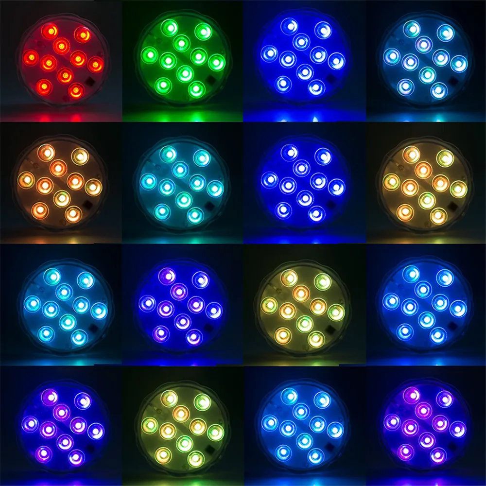 10 светодиодов RGB подводный погружной светодиодный свет водонепроницаемый батарейный пруд и бассейн свет для вазы база, Цветочный, аквариум