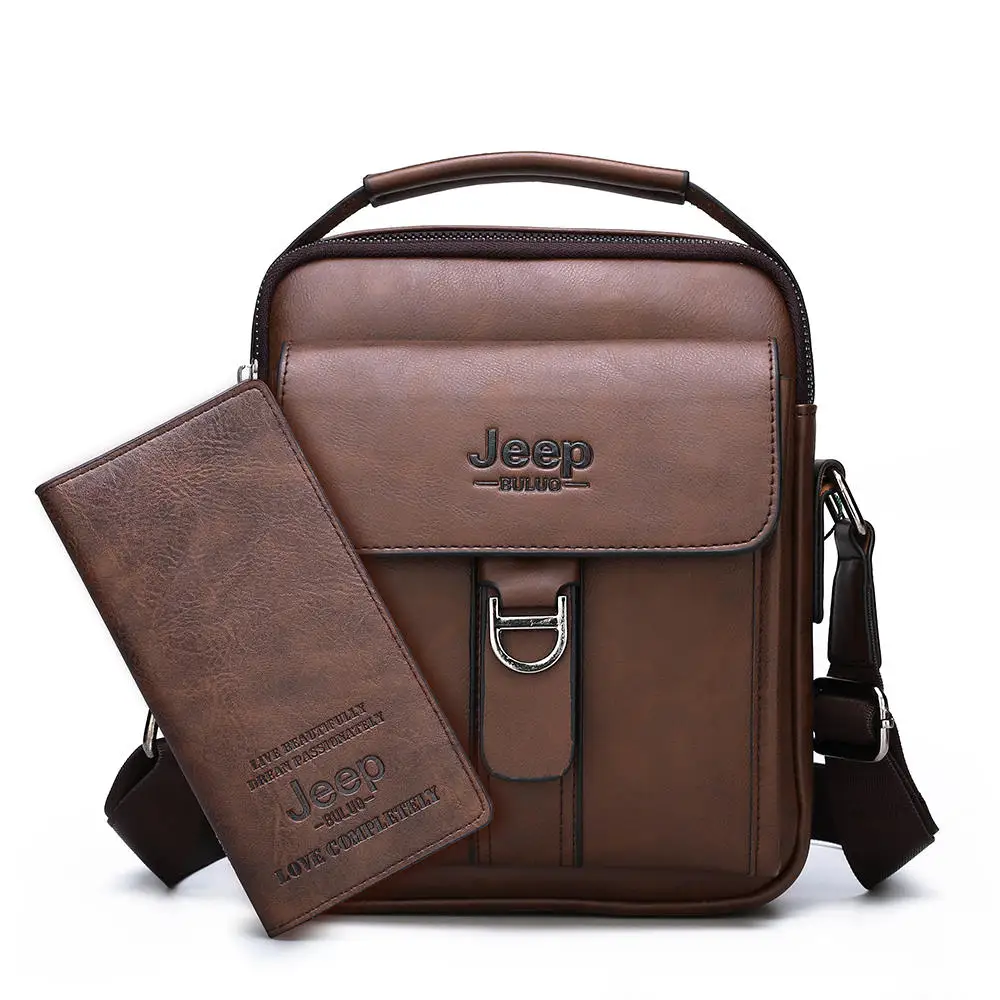 JEEP BULUO, фирменная Новинка, мужская сумка через плечо, высокое качество, кожа, сумки через плечо для мужчин, бизнес стиль, Повседневная мода, тоут, коричневый - Цвет: Brown 1801-2-8888