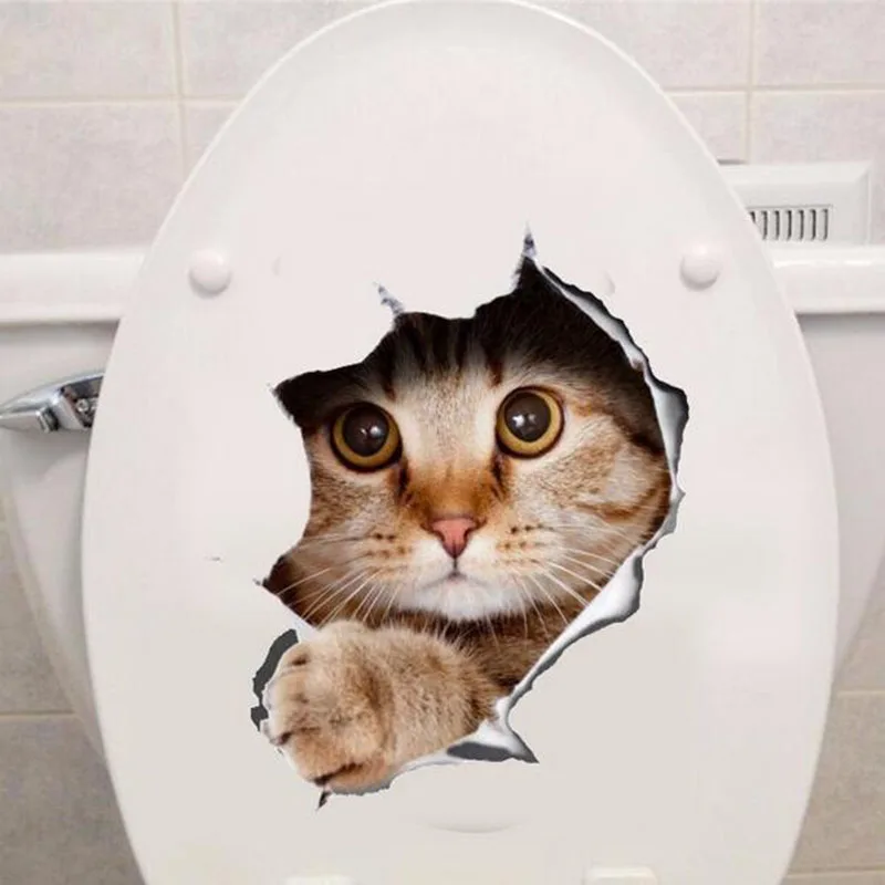 

Hole View Vivid Cats 3D Wall Sticker Bathroom Toilet Living Room Decoration Animal Vinyl Decals Art Sticker Wall Poster