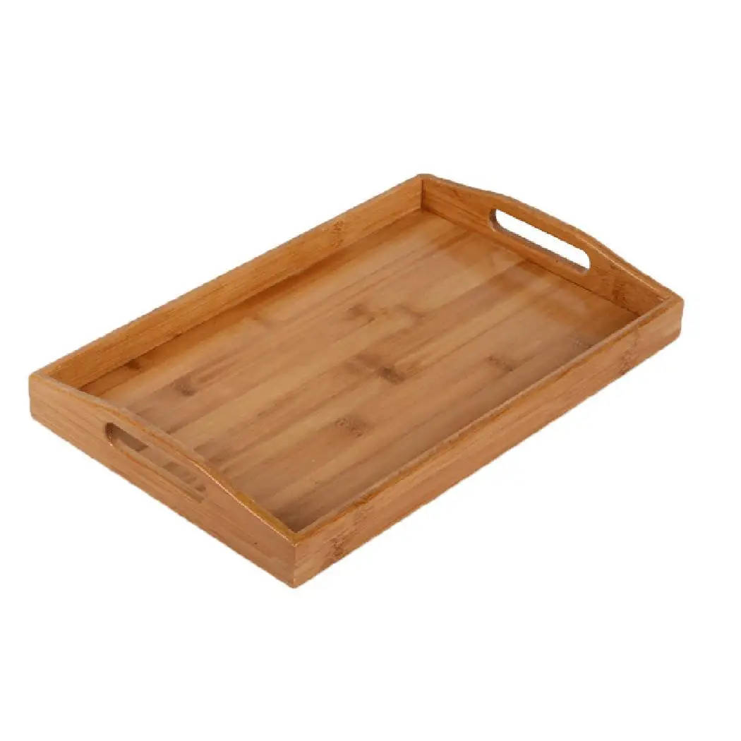 

Solid Rectangle Wood Handle Food Tea Tray Plate Storage Organizer rectangle wood tray plate are easy use.