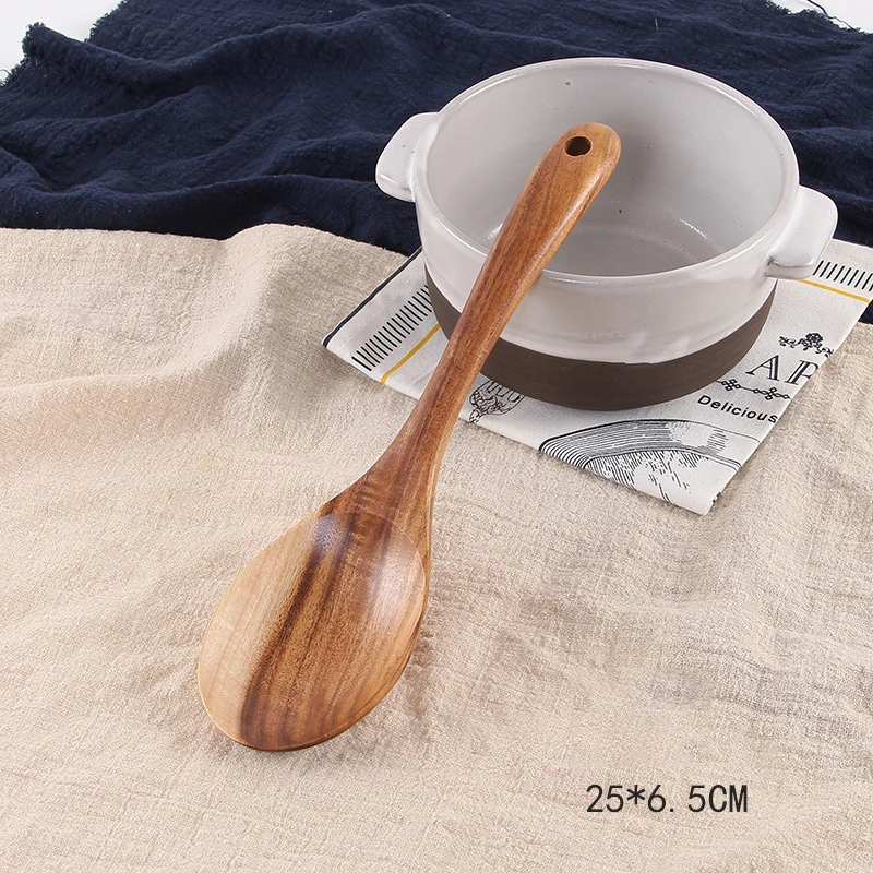 Vacclo деревянная ложка с длинной ручкой кухонные инструменты для приготовления пищи антипригарная лопаточка для сковороды большая ложка для супа одноразовые столовые приборы - Color: Salad spoon