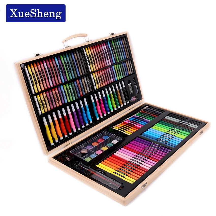 

180PCS/set Children Paint Brush Wooden Box Painting Stationery Paintings Set Tool Brush Crayon Watercolor Pen Office Gift