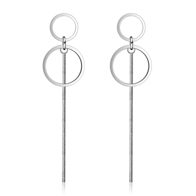Er Simple Silver Double Circle Earrings Women Snake Chain Tel Er Simple Silver Double Circle Earrings Women Snake Chain Tel Round Drop Earing Korea Trendy Jewelry