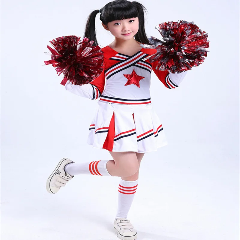 (2 قطع بوم بوم هدايا مجانية) الأطفال الأداء المشجع زي الفتيات الصبي يهتف موحدة الاطفال الاطفال الفتيان زي مدرسي زي