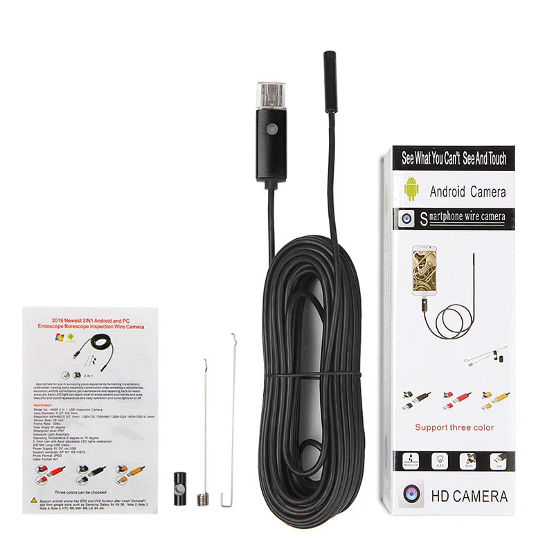 AN99 7 мм 6 светодиодный ПК Android эндоскоп 2 м/5 м/10 м USB бороскоп Мобильный объектив для