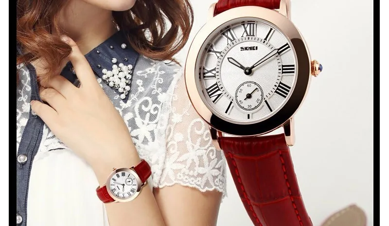 SKMEI Роскошные Кварцевые женские часы, модные часы, женские часы с кожаным ремешком, женские наручные часы, Топ бренд, reloj mujer 1083