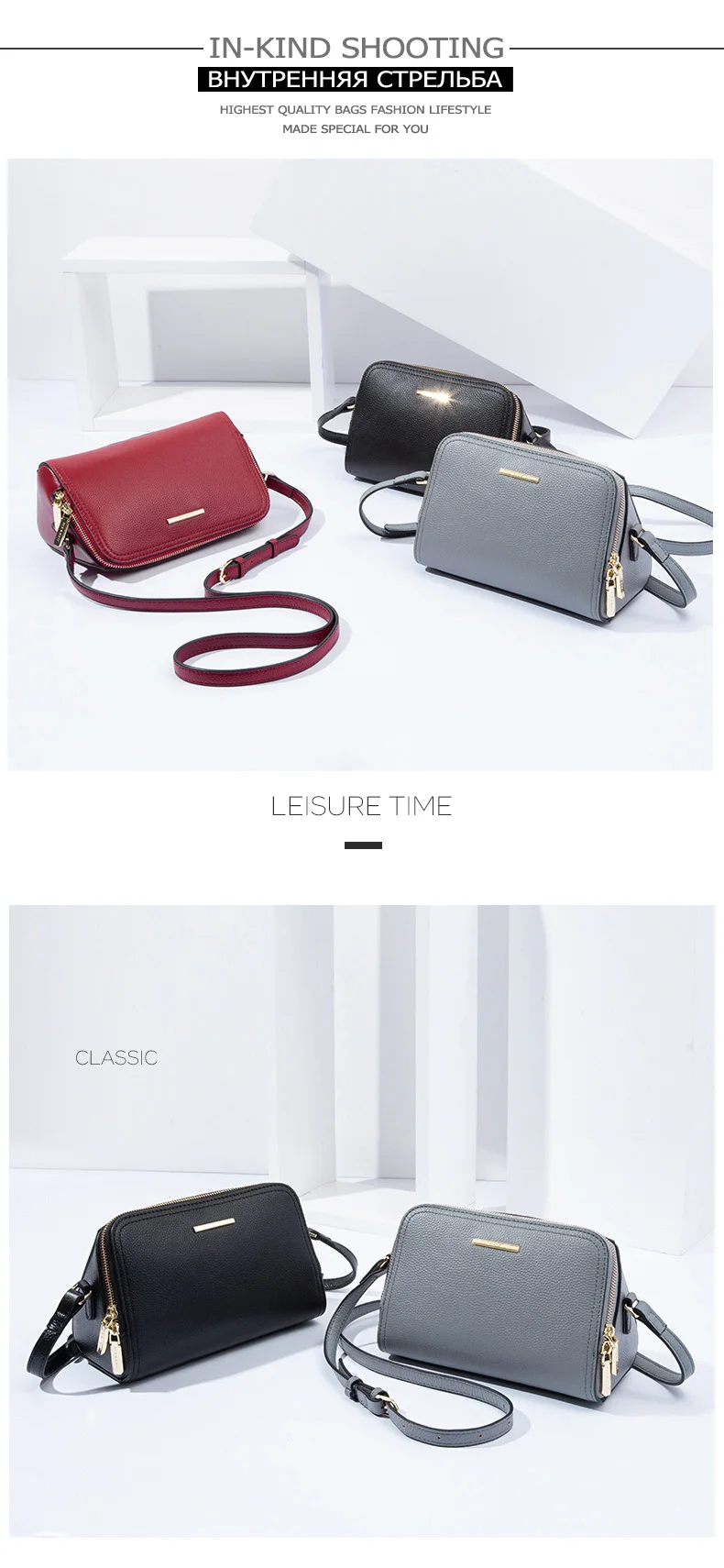 Bolsa Litchi Texture 2019 Saco Do Mensageiro Duplo Zíper