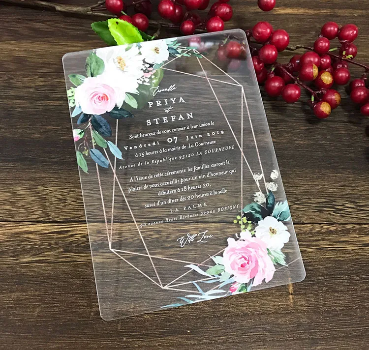  Floral Acrylic Wedding Invitation with Envelope - 32871750811