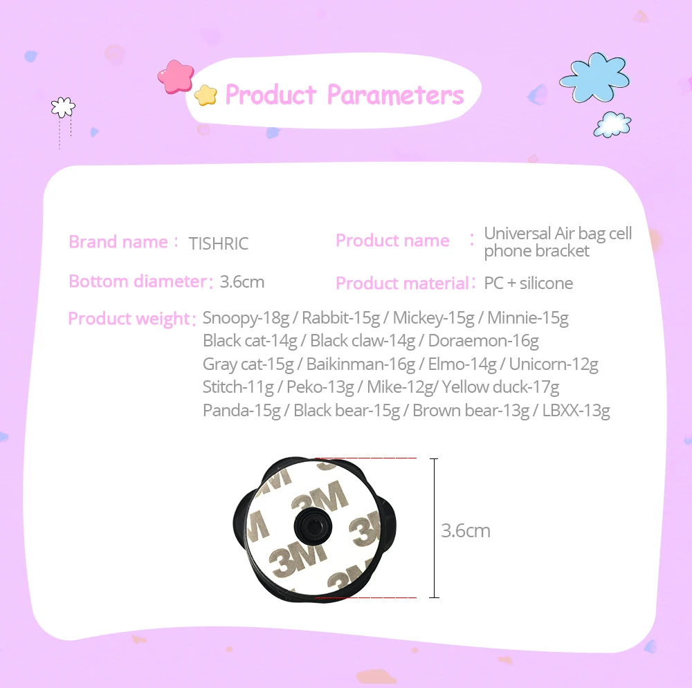 Ring Stand Grip Black Animal Cute Catoon Popsocket Moile Holder