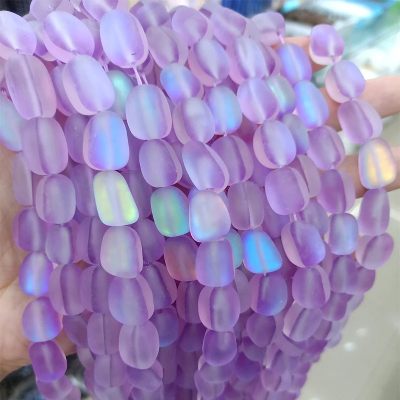 About 9x13mm Matte Synthesis Glitter Moon Stone Beads DIY Loose Purple Flash Shimmer Bead For Jewelry Making Bracelet 15'' |