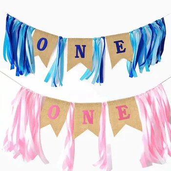 

One year old Chair Banner Bunting Banner Pink Blue Letters Hanging String Flags Happy Birthday Party Decoration Kids Baby Shower