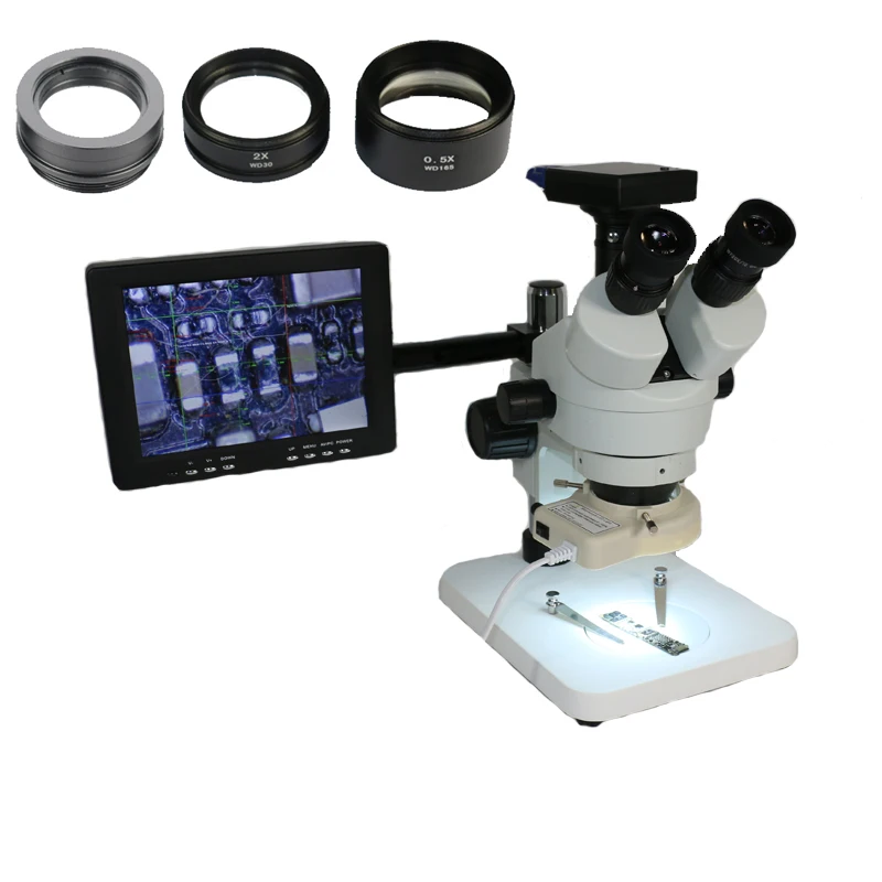 

3.5X-90X trinocular stereo soldering microscope HDMI CMOS OSD measurement USB VGA camera 8"monitor for IC pcb smartphone repairs