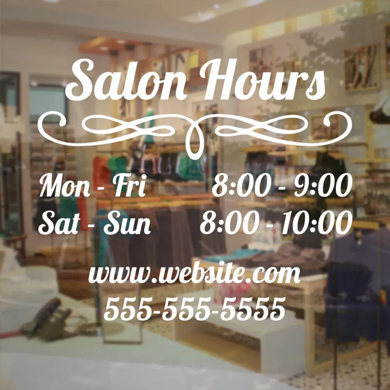 

Vinyl Decal Personlized Store Name Operation Time Art Design Fashion Mural Salon Hours Sign Business Store Hours Sticker W469