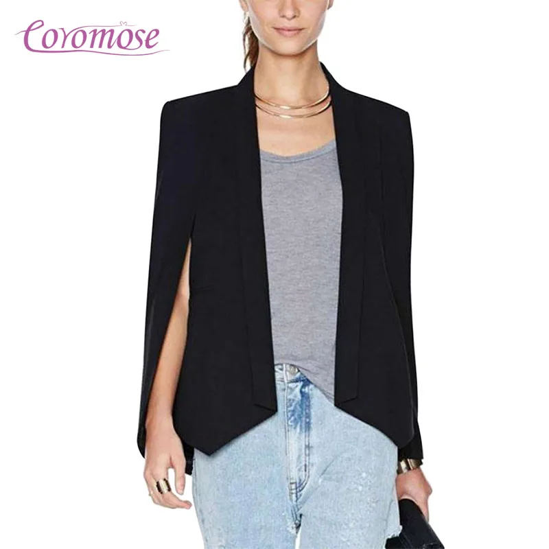 Coromose Fashion Cloak Cape Blazer Women Coat Lapel Split Long Sleeve