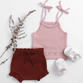 

Newborn Clothes Baby Girl Knitted cotton suspenders + bread pants set Baby Girls Clothes Infant Sweater Toddler Suit