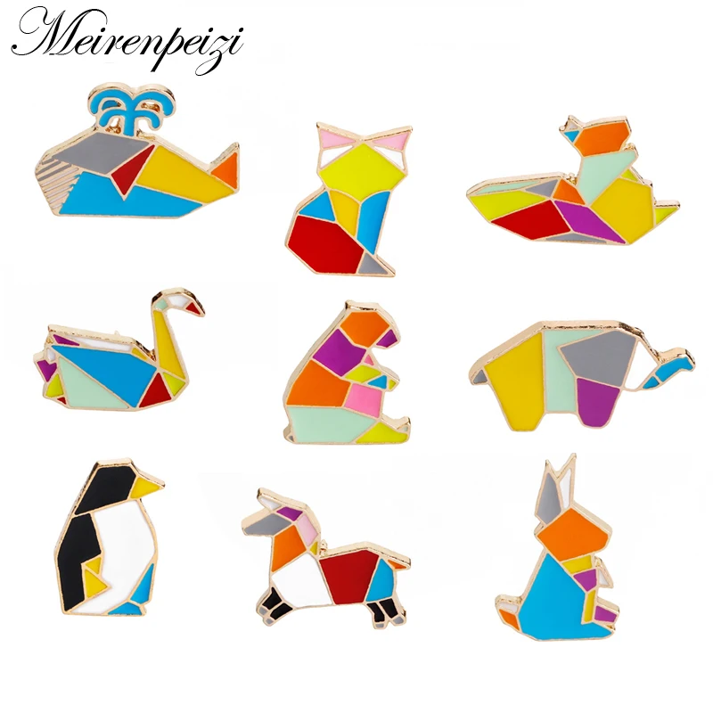 

Enamel Paper Folding Origami Animal Pin Brooch Metal Enamel Button Pins Badge