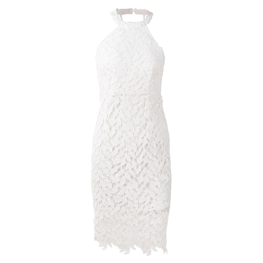 Anself mujeres Halter cuello vestido de encaje sin mangas y espalda abierta Backless Midi Bodycon vestido ahueca hacia fuera vaina Casual lápiz vestido