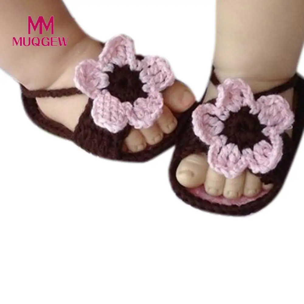 

Baby shoes for girls Knitting florwer shoes summer Simple Baby Knitting Lace Crochet Buckle Sandal Shoes Coffee girls sandals