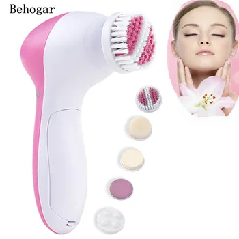 

Behogar 5 in 1 Electric Facial Purifying Brush Face Massager Spa Exfoliator Blackhead Removal Beauty Skin Care Equipment Kit