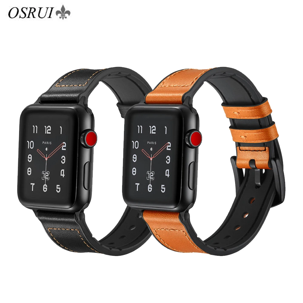 

OSRUI Leather strap For Apple watch band 4 44mm 40mm silicone bracelet iwatch band 42mm 38mm wrist camouflage belt series 3 2 1