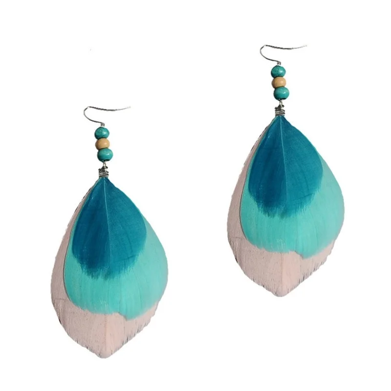 

New Style Bohemian Feather Earrings with Three Layers of Female Pink Feather Earrings