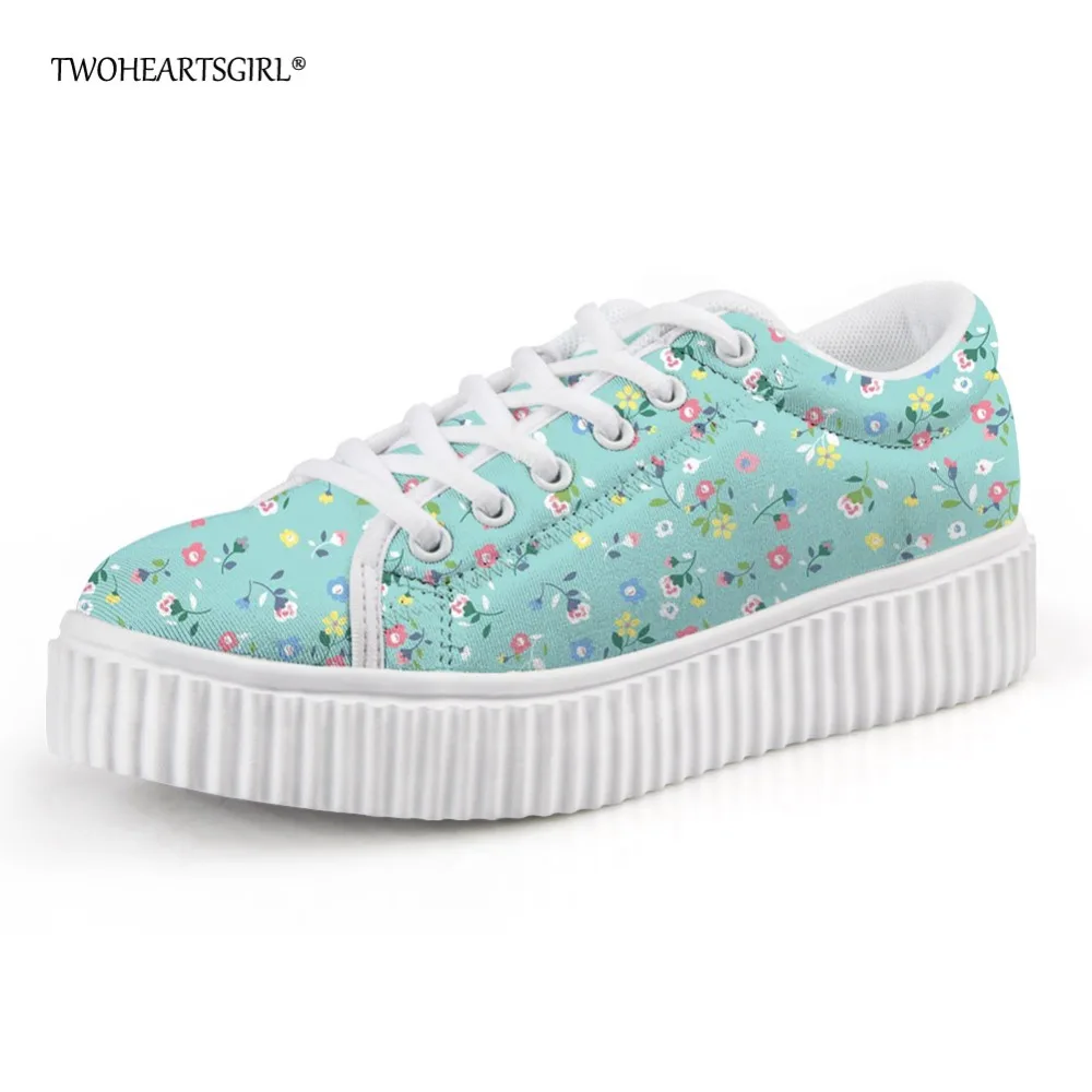 

Twoheartsgirl Pretty Floral Style Women Shoes Leisure Female Ladies Flats Platform Shoes Fashionable Women Creepers Lace Up