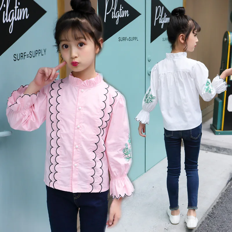 

White Pink Blouse For Girls 2018 Back To School Toddler Girls Shirts Autumn Long Sleeve Blouses Tops Teenage Kid Clothes 9 11 12