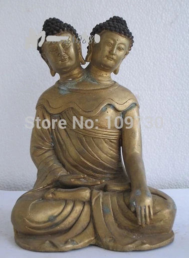 

003362 8.5"India Rare Buddhism Bronze gild two-headed Sakyamuni RuLai Buddha statue