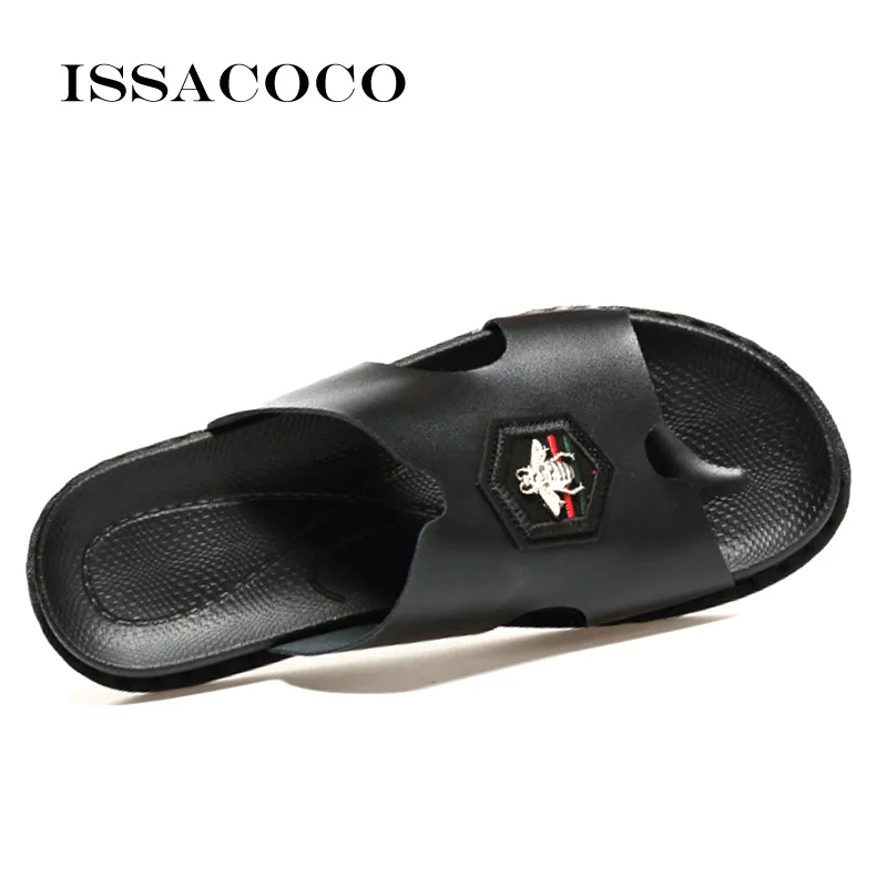 

ISSACOCO Genuine Leather Men's Slippers Men Flip Flops High Quality Beach Sandals Non-slip Male Slippers Home Slippers Sandalias
