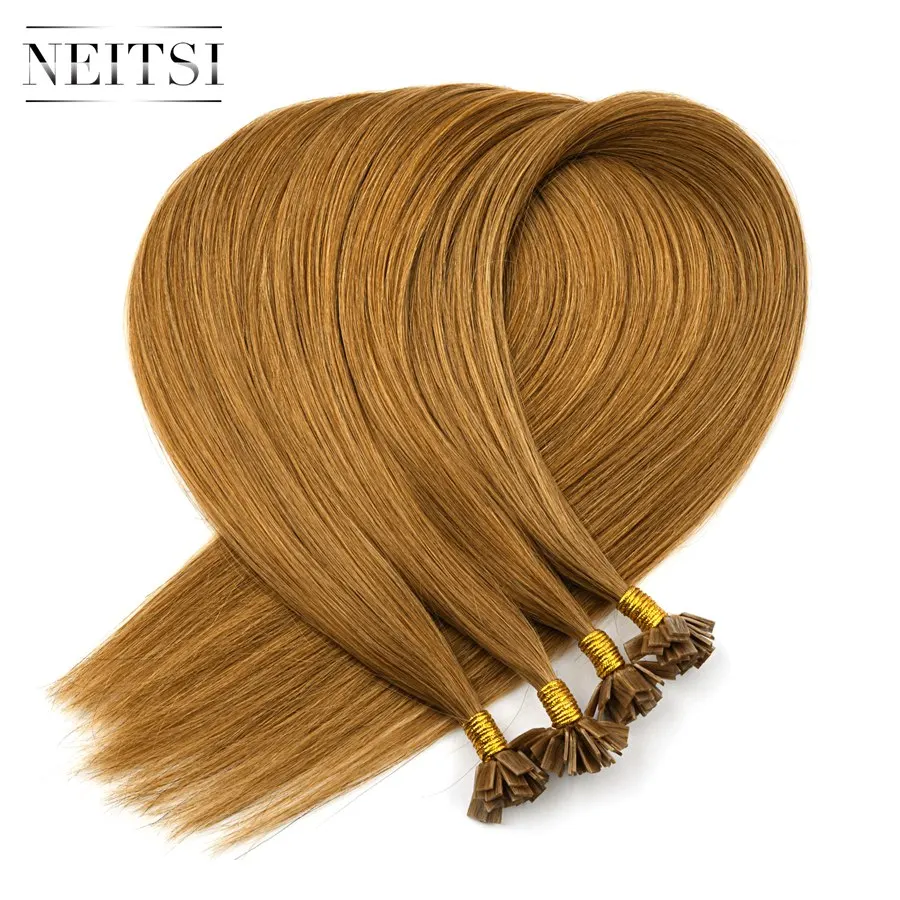 Neitsi, человеческие волосы для наращивания с двойным нарисованным плоским кончиком, 24 дюйма, 1,0 г/локон, прямые капсулы, кератиновые волосы