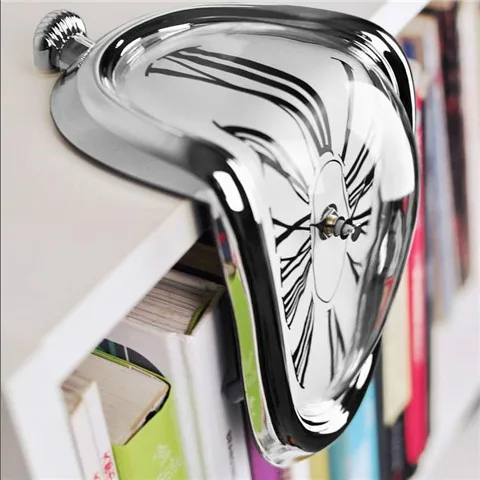 

2017 New Personality Mute Melting Office Desk Clock Table Creative Right Angle Twist Clock Desktop Wall Clock
