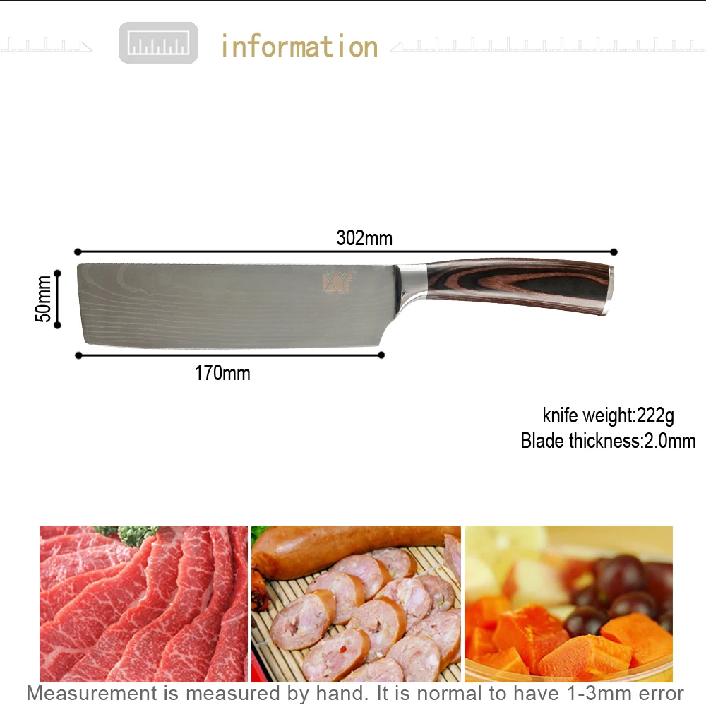 XYj японский кухонный нож из нержавеющей стали, разделочный нож, антипригарный нож Nakiri, дамасский узор, нож для мяса, инструменты для приготовления пищи