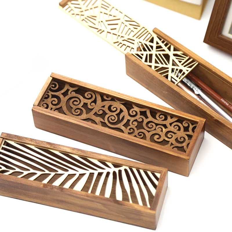 

1pc Wooden Hollow Storage Boxes For Pencil Case Jewelry Stationery Creative Elegant Storage Box Cosmetic Organizer Gifts
