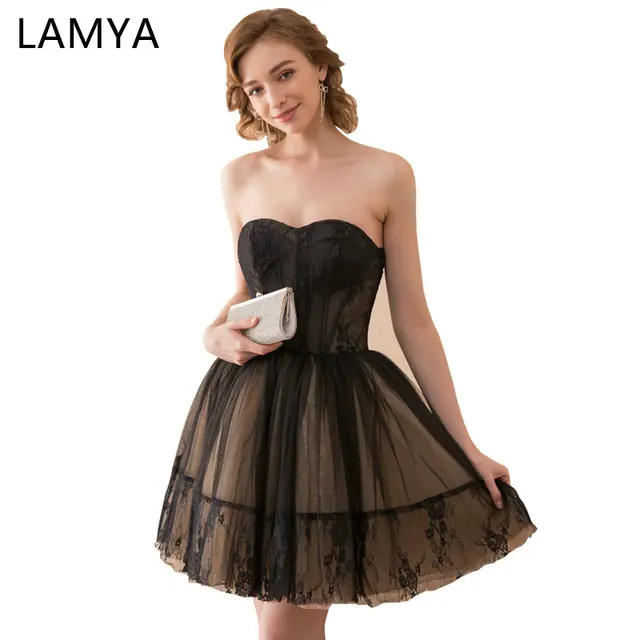 $49.48 LAMYA Short A Line Tulle Prom Dresses 2019 Sweatheart Simple Evening Party Dress Real Photo Plus Size Special Occasion Gowns