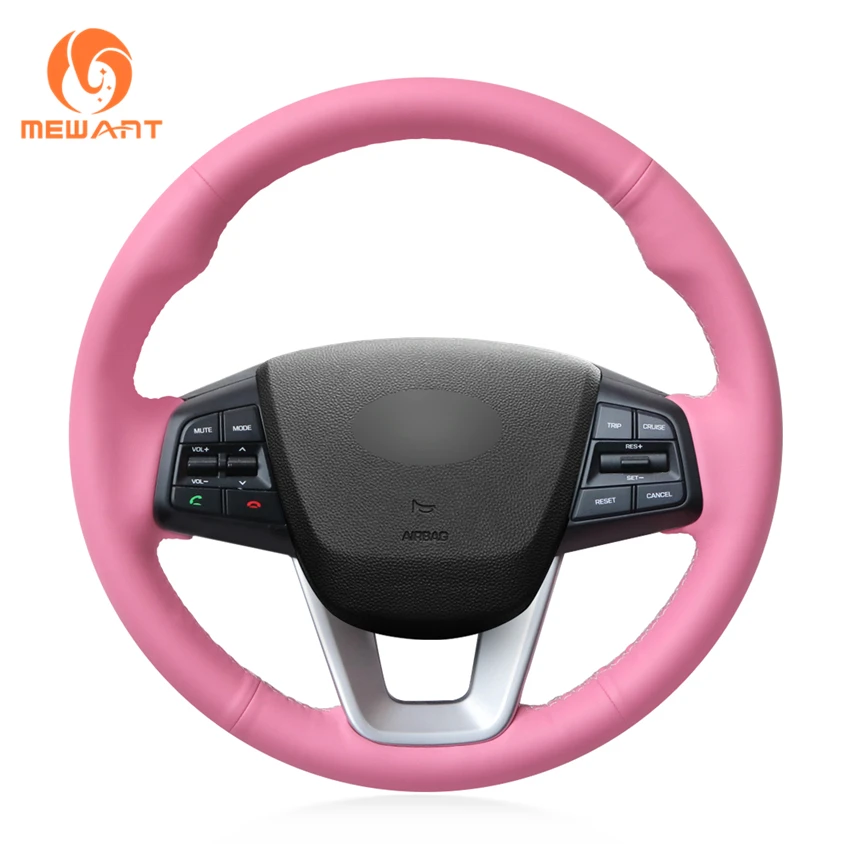 MEWANT Pink Artificial Leather Hand Sew Wrap Car Steering Wheel Cover