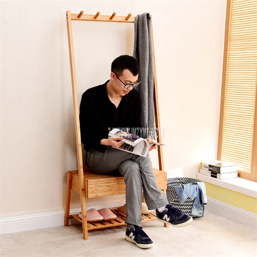 Natural Bamboo Articles Floor Corner Hanger Shelf Bedroom Living Room Dress Hat Storage Rack Shoes Cloth Organizer Storage Rack