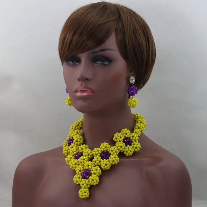 Nigeiran Yellow Crystal Beads African Wedding Women Jewelry Set
