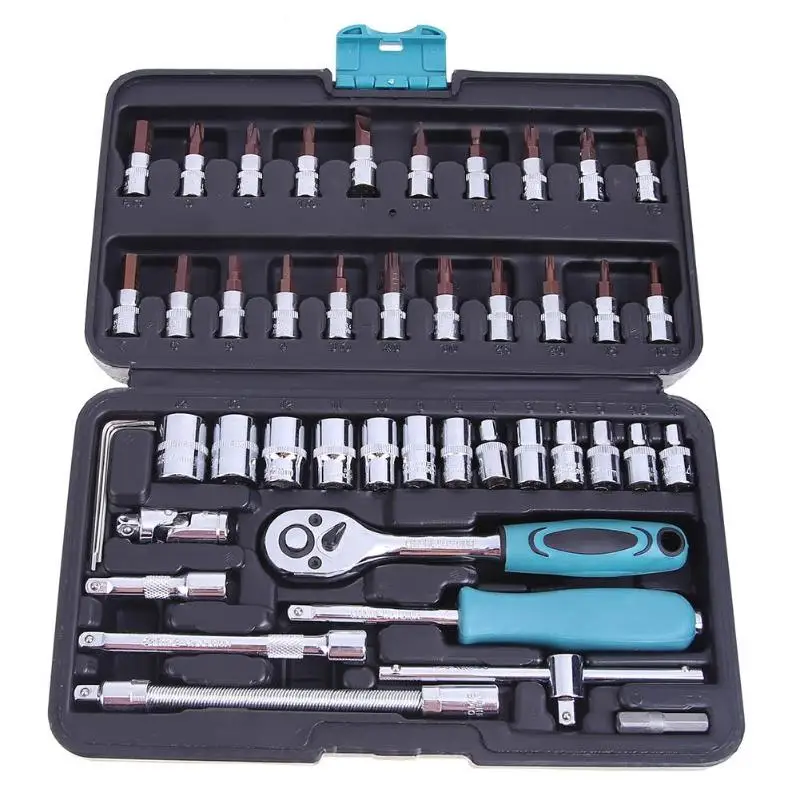 

46pcs 1/4 Inch Socket Set Car Repair Tool Drive Ratchet Set Torque Wrench Bit Combination Bit Car Repair Tool Box