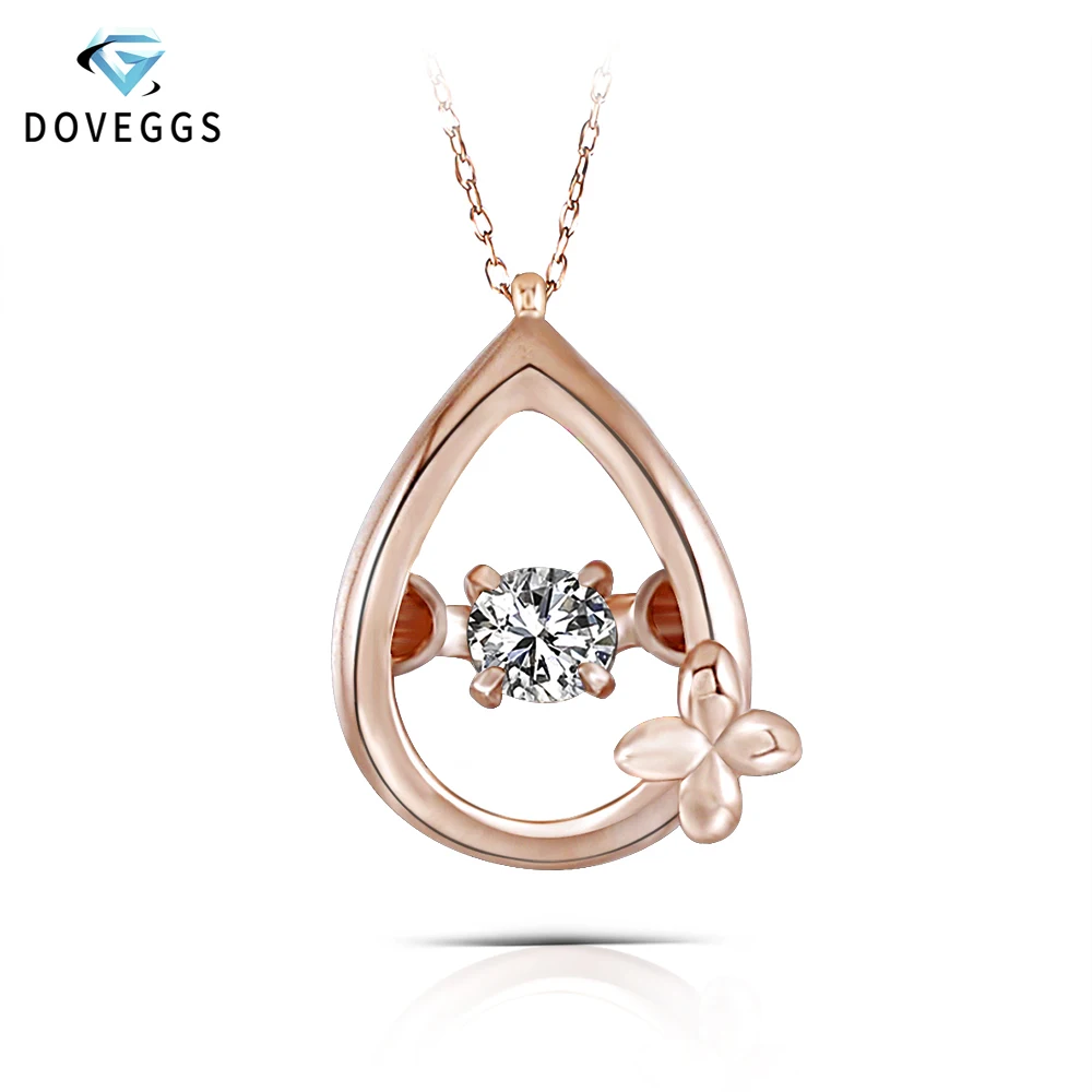 

DovEggs 10K Rose Gold 0.1carat Diamond Pendant Dancing Setting Diamond Necklace For Women with Rose Gold Link Chains Jewelry