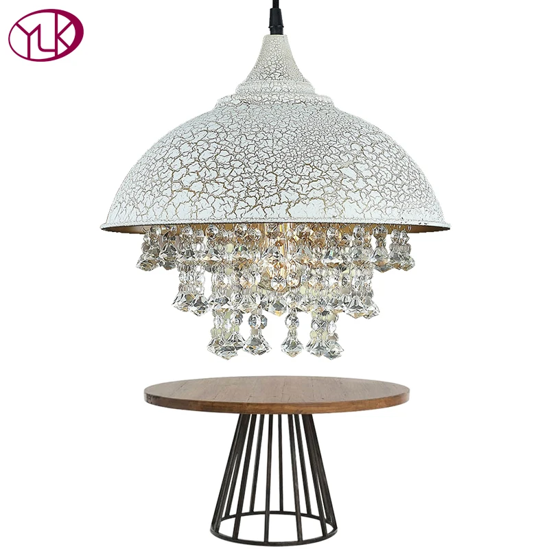 

Youlaike White Vintage Industrial Pendant Light Nordic Retro Lights Iron Lampshade Loft Edison Lamp Dining Room Crystal Lighting