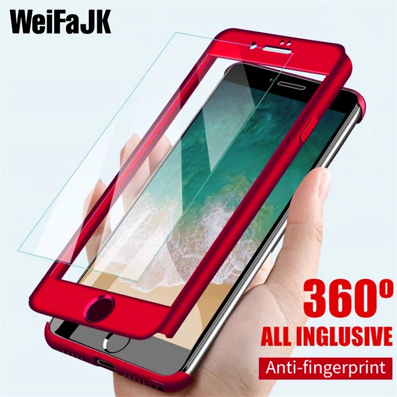 

WeiFaJK 360 Degree Protection Phone Case For iPhone 7 6 6s 8 Plus X With Glass Full Cover Cases For iPhone 8 7 6 Protective Case