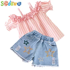 Sodawn-2018-Sommer-Neue-Baby-M-dchen-Kleidung-Set-Baumwolle-Kurzarm-Cygnet-Design-Mesh-Druck-Rock