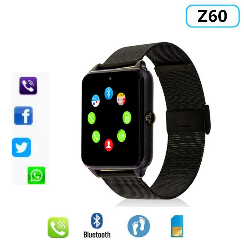 

Smart Watch Z60 Men Women Bluetooth Wrist Smartwatch Support 2G SIM/TF Card Wristwatch For Apple Android Phone PK Y1 DZ09 GT08