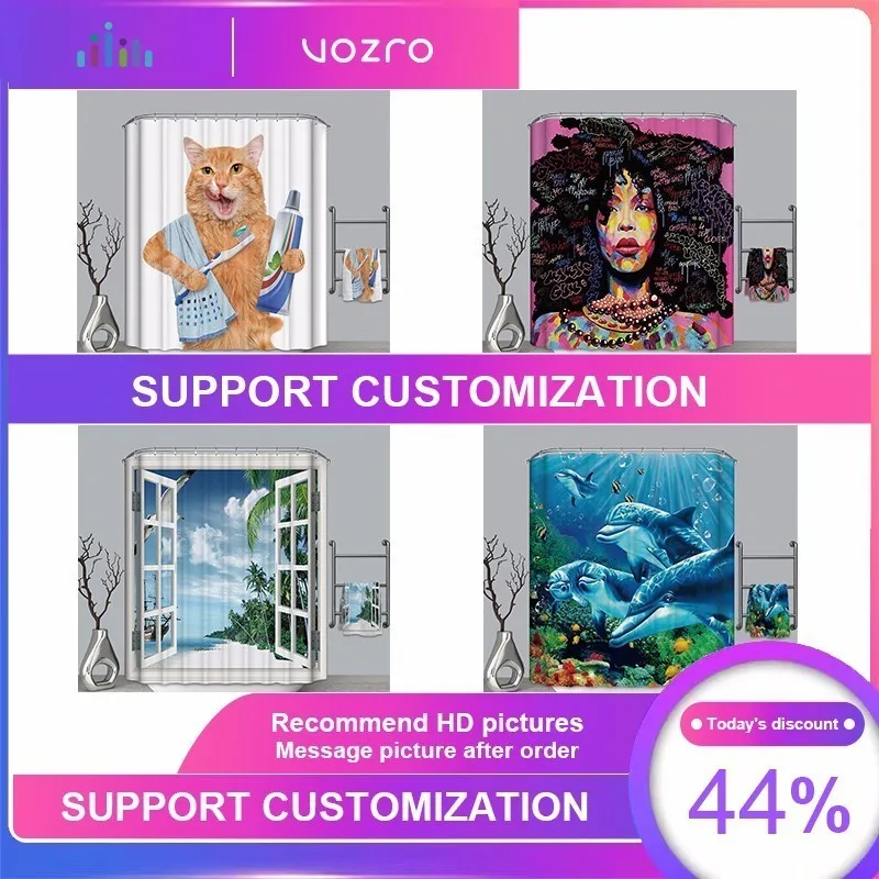 

VOZRO Manufacturer Custom Shower Curtain Bath Supports All Patterns Bape Douchegordijn Pascoa Cortina Banheiro Miniaturas PinUp