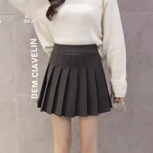 Осенне-зимние шерстяные женские плиссированные юбки с высокой талией и эластичной резинкой на талии трапециевидная юбка Женская Корейская черная мини-юбка Falda Mujer