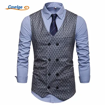

Covrlge New Men's Gilet Homme Mariage Formal Fancy Printing Wedding Sleeveless Waistcoat Suit Vest Men Colete Masculino MWX044